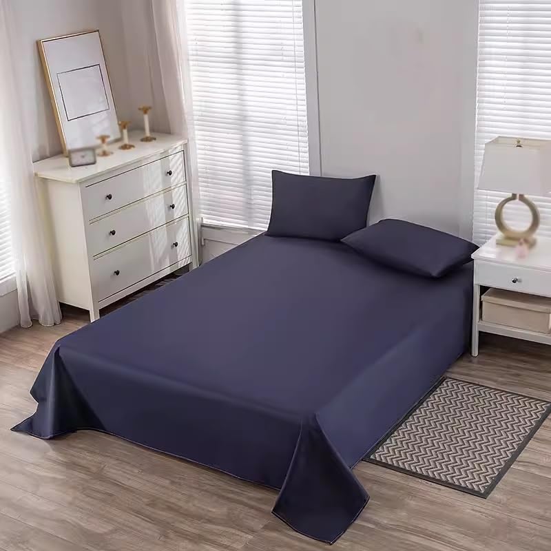 LLCDZR Waterproof Flat Sheets Bed Sheet Lightweight, Washable and Reusable Top Sheet Mattress Protector Sheet for Bed (Color : Navy Blue, Size : 200x230cm(79x90inch))