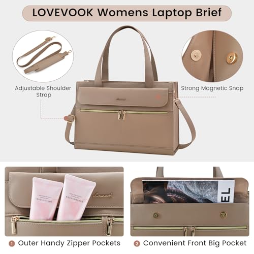 Image of Laptop Bag for Women Leather Laptop Tote Bag Large Computer Bag Waterproof Business Office Work Bag