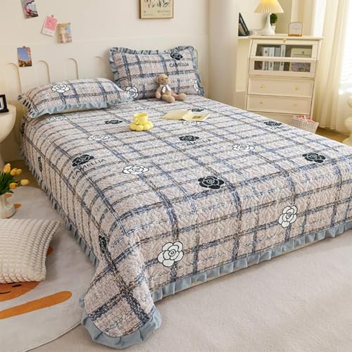 Highdi Colcha Acolchada, Colcha Cama Multiusos Leicht Patchwork con Hem, Manta Sofa Suave, Manta Cama Reversible & Lavable (Rayas Azul Gris,150x230cm)