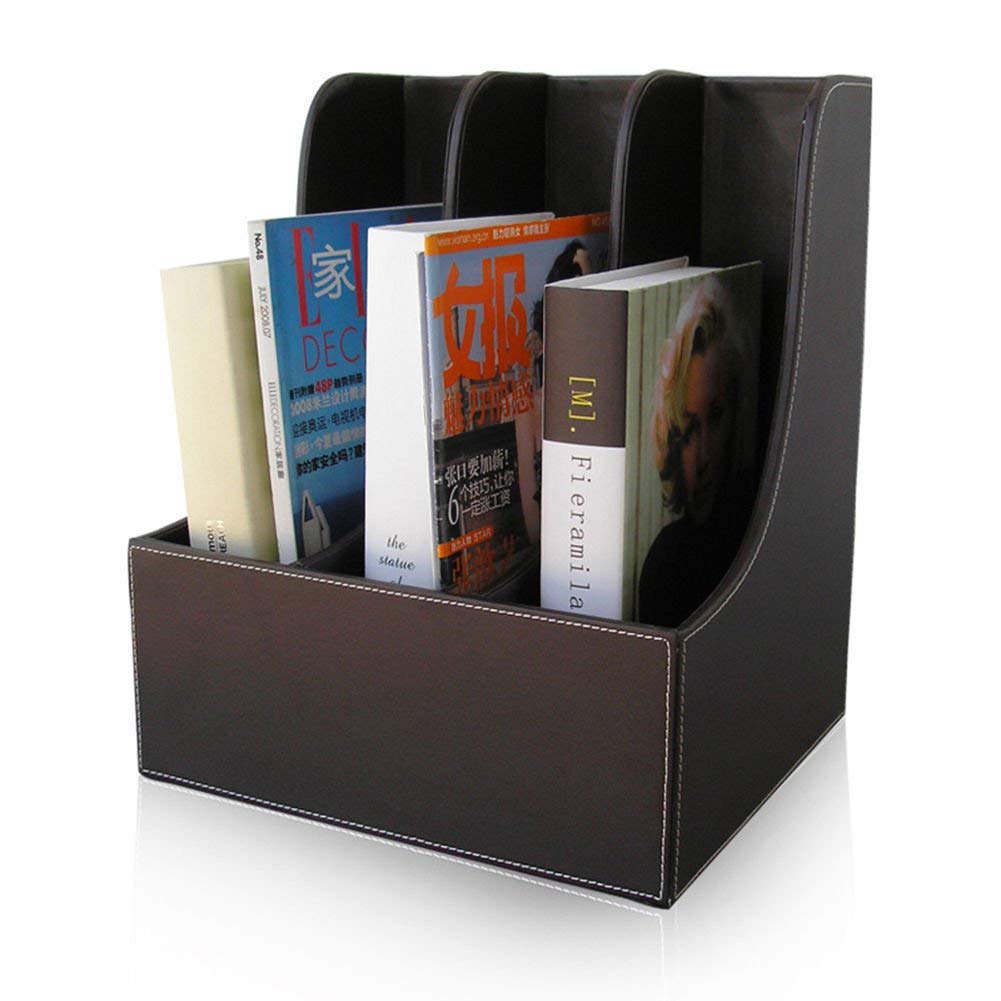 GORESE Desk Magazine Rack Holder Office File Document Storage Organiser (Brown, 3 Slot-ARC)