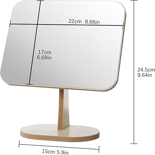 Miniatura 6 de LONGSHENG - SINCE 2001 - Espejo de maquillaje de tocador para escritorio con soporte de madera, rotación de 90 de una sola cara, espejo de mesa