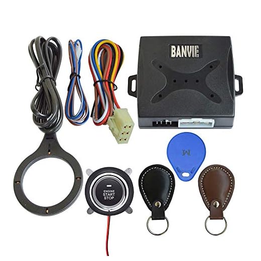 BANVIE Car RFID Push to Start Ignition kit Engine Start Stop Button Switch Keyless Go System with Leather Key