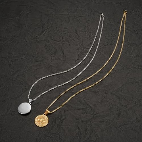 Men's Compass Pendant Necklace, Circle Vintage Coin Stainless Steel Compass Necklace Navigator Forged for Male Talisman Travel Jewelry, Inspirational Graduation Gifts (Gifts Box)4