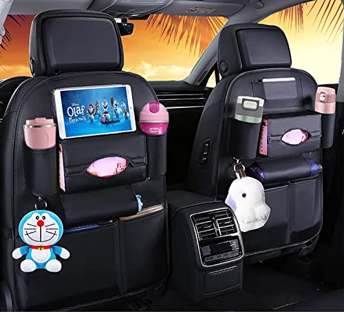 ASENDIWAY Backseat Car Organizer, PU Leather Kick Mats Back Seat Organizers Protector with Touch Screen Tablet Holder, Universal Car Back Seat Organizer for Kids with Storage Bag Holder