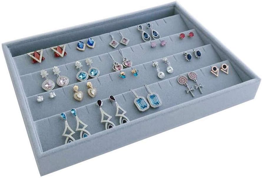 Premium Quality Grey Velvet Stackable Organizer Tray Earrings Jewelry Storage Store Home Organization Closet Drawer Inserts Dividers