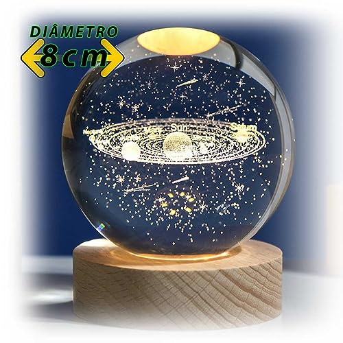 Lumin?ria Esfera Cristal Mesa Led Planeta Planet?rio Sistema Sola...