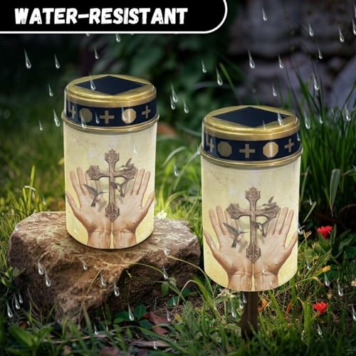 Image of Solar Lights for Grave Cross Outdoor Waterproof Solar Garden Lights Outdoor Decor for Garden Led Candles Night Light