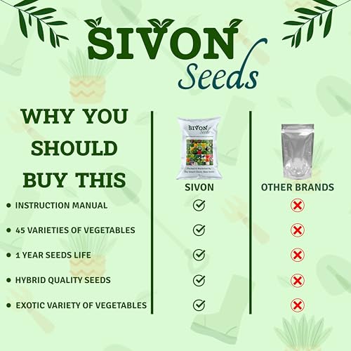 Image of SIVON Vegetable Seeds for Home Garden (45 Variety), Hybrid Vegetable Seeds Combo Pack (1900+ Seeds), Vegetable Seeds For Gardening and Pots