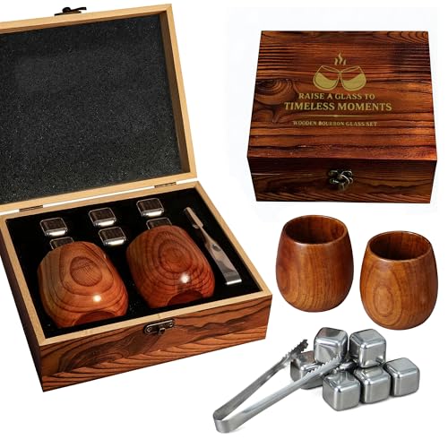 deepredcoast Charred Wooden Bourbon Drinking Glass Set – Premium Whiskey Tumblers, Perfect Gifts...