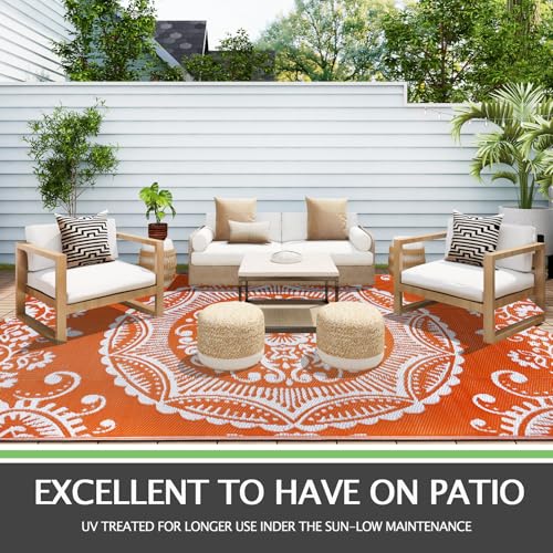 Capslpad Dywan outdoorowy, odporny na warunki atmosferyczne, 245 x 305 cm, dywan balkonowy, z tworzywa sztucznego, dywan kempingowy, lekki koc piknikowy, dywan do przedsionka namiotowego, na balkon