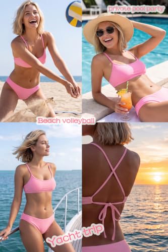 Image of Beautikini Period Spaghetti Straps Bikini Swimwear Bathing Suit for Women | Leakproof Bathing Suit,Removable Pads,Tie Back Spaghetti Straps,4-Layer Leak Proof Lining,Bikini Top and Low Waist Bottoms