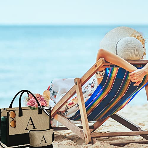 YOOLIFE Personalized Gifts for Women, Initial Jute Tote Bag & Makeup Bag — view 3