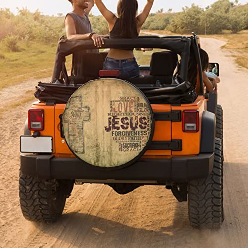 Image of Christian Religious Bible Verse Jesus Words with Cross Spare Tire Cover Dust-Proof Wheel Tire Cover Fit Trailer, RV, SUV and Many Vehicle 15 Inch