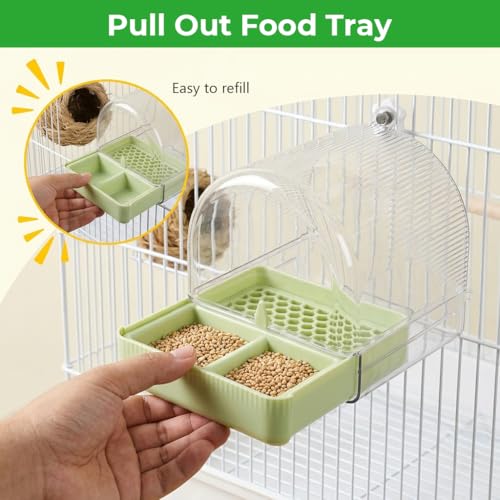 Image of Qpets3-in-1 Bird Bath & Feeder Box Bird Cage Mounted Bathing Dome with Dual Food Trays & Grid Perch Platform, BPA-Free Bird Cage Feeder and Bath Station, Removable Cleaning Base, 16x17x18.5cm