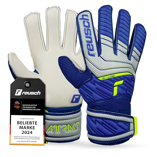 Reusch Attrakt Solid Junior Torwarthandschuhe|Für Kinder 5–16 Jahre|Stabiler Grip mit Solid Latex|Bequemer Sitz und Rundumbandage|Atmungsaktiv und robust|Für Training und Spiel