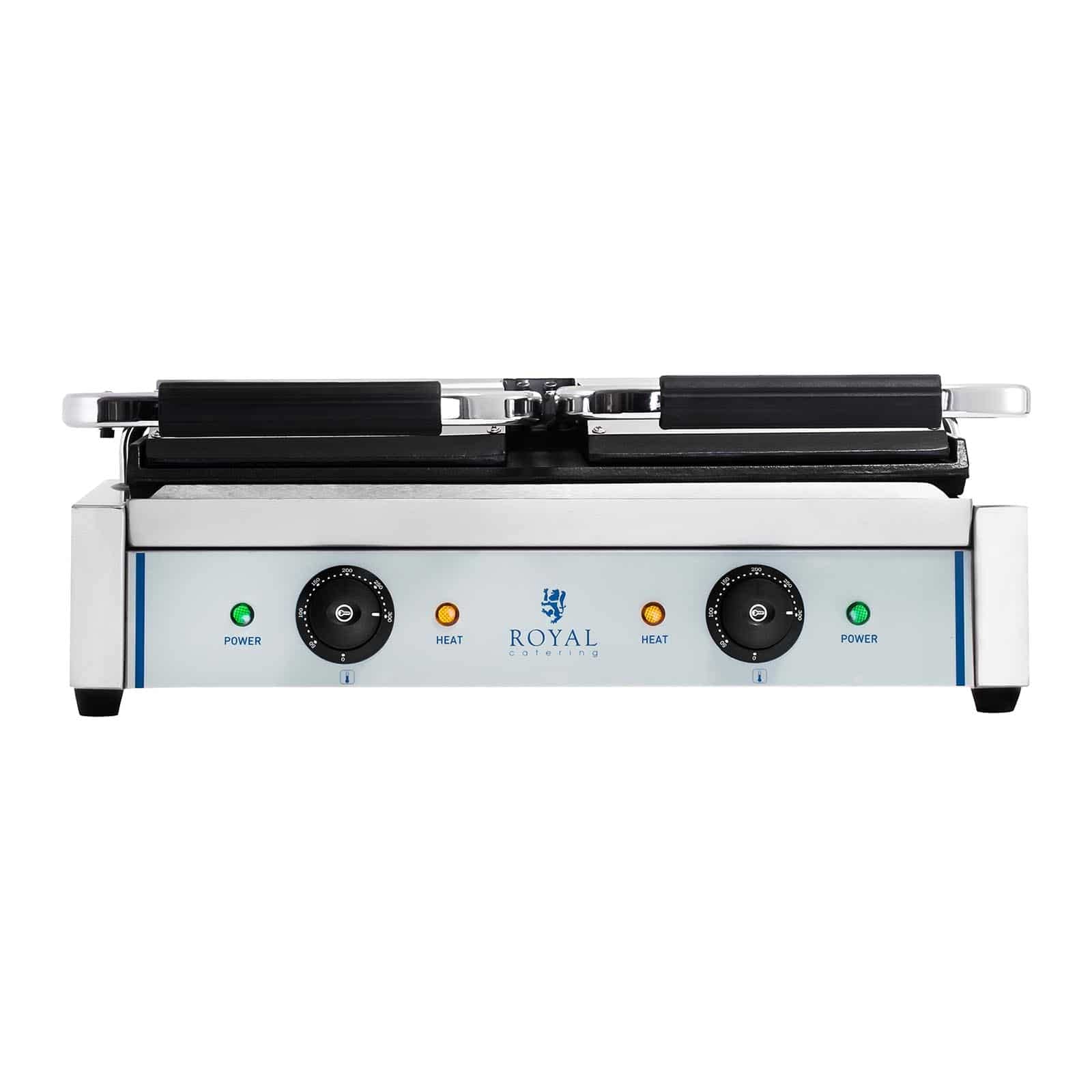 Royal Catering - Piastra Panini Doppia Liscia (2 x 1800 W) Ghisa smaltata