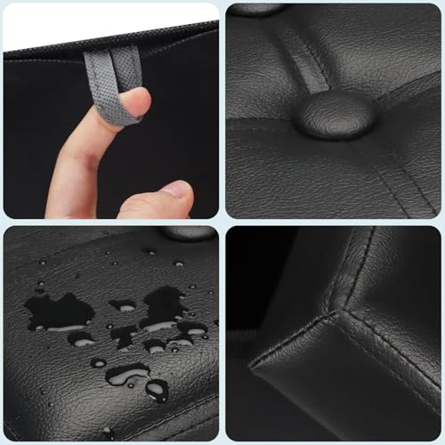 Image of Bsketa Storage Ottoman Bench,16 Inch Folding Leather Foot Rest Stool, Black | Small Ottoman with Side Pockets, Thicker Foam Padded Seat, Livingroom, Dorm, Bedroom, Easy to install, 38L,16x12x12in