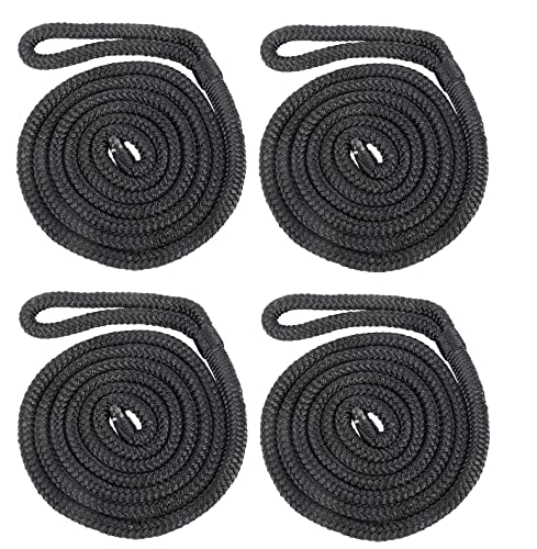 YaeMarine 4er-Pack, 1,27 cm (1/2 Zoll), doppelt geflochtenes Nylon-Dockleine, Festmacherseil (schwarz) Cover