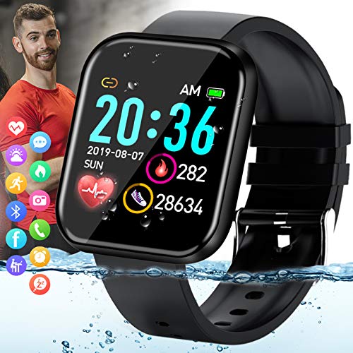 Pradory Smart Watch,Fitness Watch Activity Tracker with Heart Rate Blood Pressure Monitor IP67 Waterproof Bluetooth Smartwatch Touch Screen Sports Tracker Watch for Android iOS Phones Men Women Black