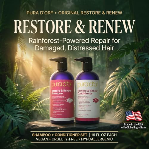 PURA D'OR Restore & Renew Shampoo and Conditioner Set for Strong, Healthy, and Nourished Hair with Organic Aloe Vera, Rosemary, Sea Buckthorn, Cacay, Coconut, Seaberry & Cedarwood - image 2