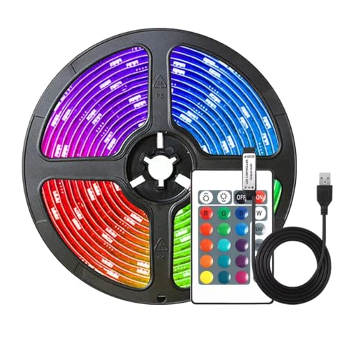 Diuturnous USB Powered RGB LED Strip Lights, 24 Keys Remote, 16 Dimmable Colours, Flexible 5050 LEDs for Decoration (2m)