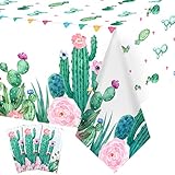 Breling 3 Pieces Watercolor Cactus Tablecloth Plastic Waterproof Table Cover for Birthday Party Decorations Kitchen Dining Room Party Supply, 108 x 54 Inches