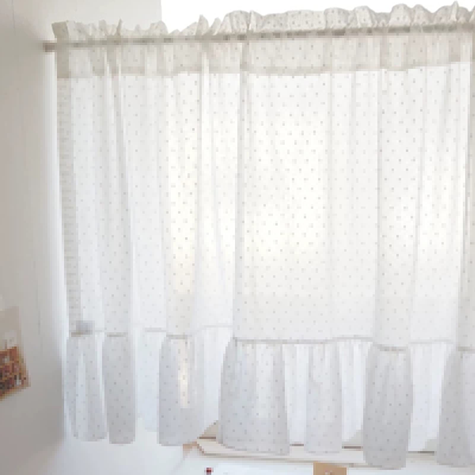Rideau de cuisine LUNEZY en dentelle et tulle à pois pour un style bistrot campagnard