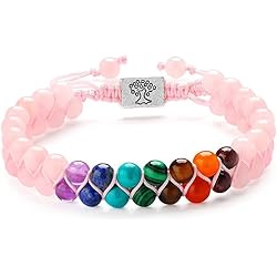 Pulseras Curativas Para Mujer Lucktao Pulsera Cuarzo Rosa Piedra Natural,Pulseras de chakra para mujer,7 Chakras Pulseras,Pulsera de cristales de piedras curativas para mujer Piedras preciosas naturales Yoga Reiki Brazalete.