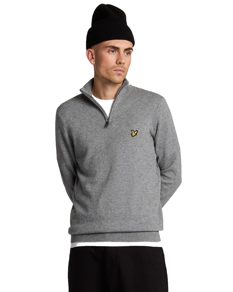 Lyle & Scott Men's Gris Cotton And Merino Wool 1/4 Zip Jumper