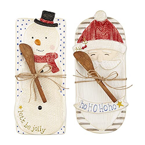 Mud Pie Christmas Butter Dish Set, Santa, Dish 9 3/4" X 4 1/4" | Spreader 5 1/2" #TOP1