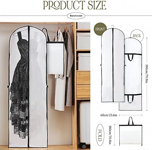 Bestcool Garment Bag, 4pcs Dustproof Clothes Covers Moth Proof Garment Covers Bags with zip Foldable Coat Bag Dress Cover for Long Dress Suits Gowns Coats Wedding Evening Dress, 60*180cm23.6*70.8in)