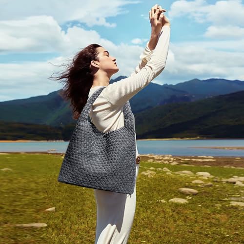 Image of JINMANXUE Woven Tote Bag for Women, Fashion Hobo Handbag, Travel Top-handle Shoulder Bag, Beach Underarm Bag with Purse