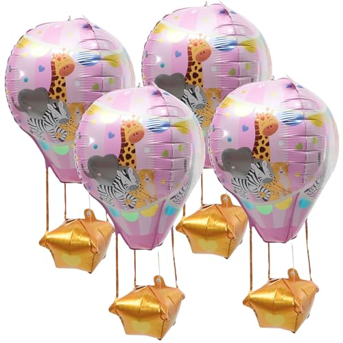 PRETYZOOM Globos Aerostáticos de Aluminio 4D en Forma de Globo de Aire Caliente Decoración para Fiesta de Cumpleaños Infantil 4 Piezas de Colores Surtidos para Eventos y Celebraciones
