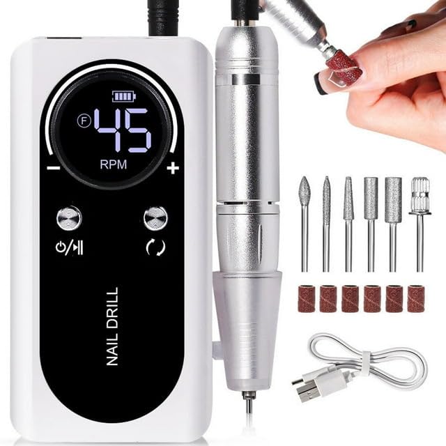 Lixa Elétrica Portátil Recarregável Broca para Unhas de 45000RPM com Display LCD E-File