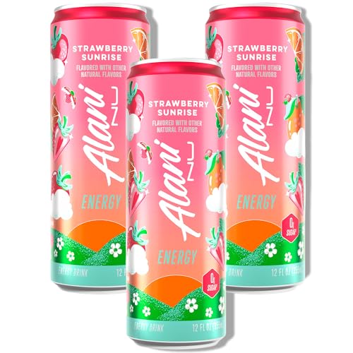 New Alani Energy Drinks, Strawberry Sunrise, Sugar-Free, Low-Calorie, 200mg Caffeine, Energy Boost Drink 12 fl oz (Pack of 3) Repackaged By * Shadow Hunter*