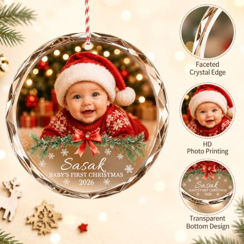 Image of Bemaystar Personalized Baby's First Christmas Photo Crystal Ornament 2026