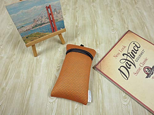 Image of Neoprene Neck Cell Phone Sleeve Bag Pouch w / Clip (Chevron Orange Black)