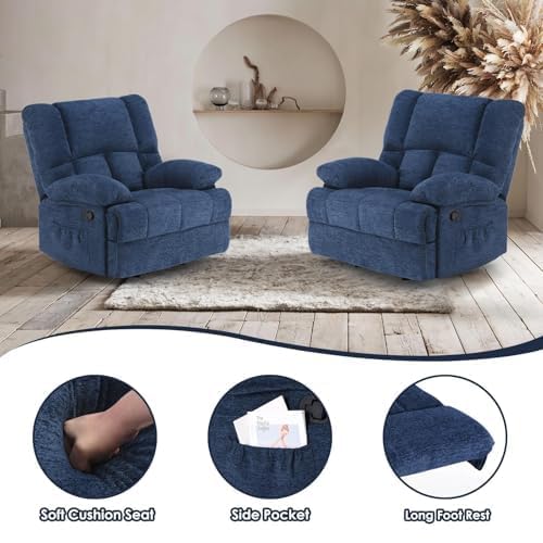 Image of Oversized Rocker Recliner Chair with Adjustable Backrest, Blue