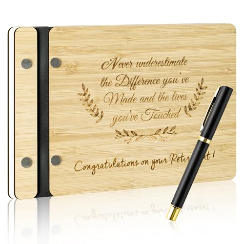 WATINC Retirement Wooden Guest Book - Retirement Book to Sign with Signature Pen, Retire Farewell Party Decorations Supplies, Going Away Gift Advice and Wishes for Coworker Office Colleague Men Women