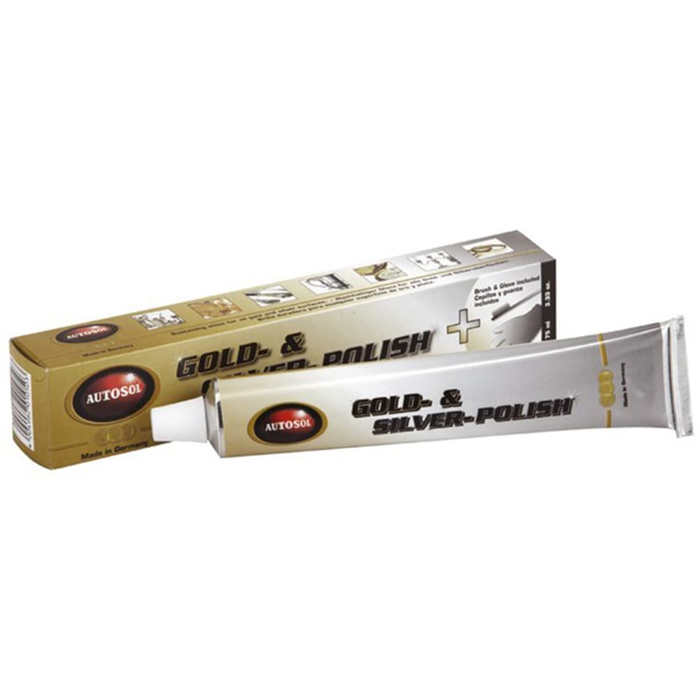 Autosol 01 001053 Gold and Silberpolitur with brush and gloves, 75 ml