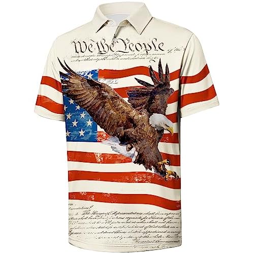 V VALANCH Mens American Falg Polo Shirts Short Sleeve Performance Patriotic Shirt Funny Golf Shirt Large P0119-eagle