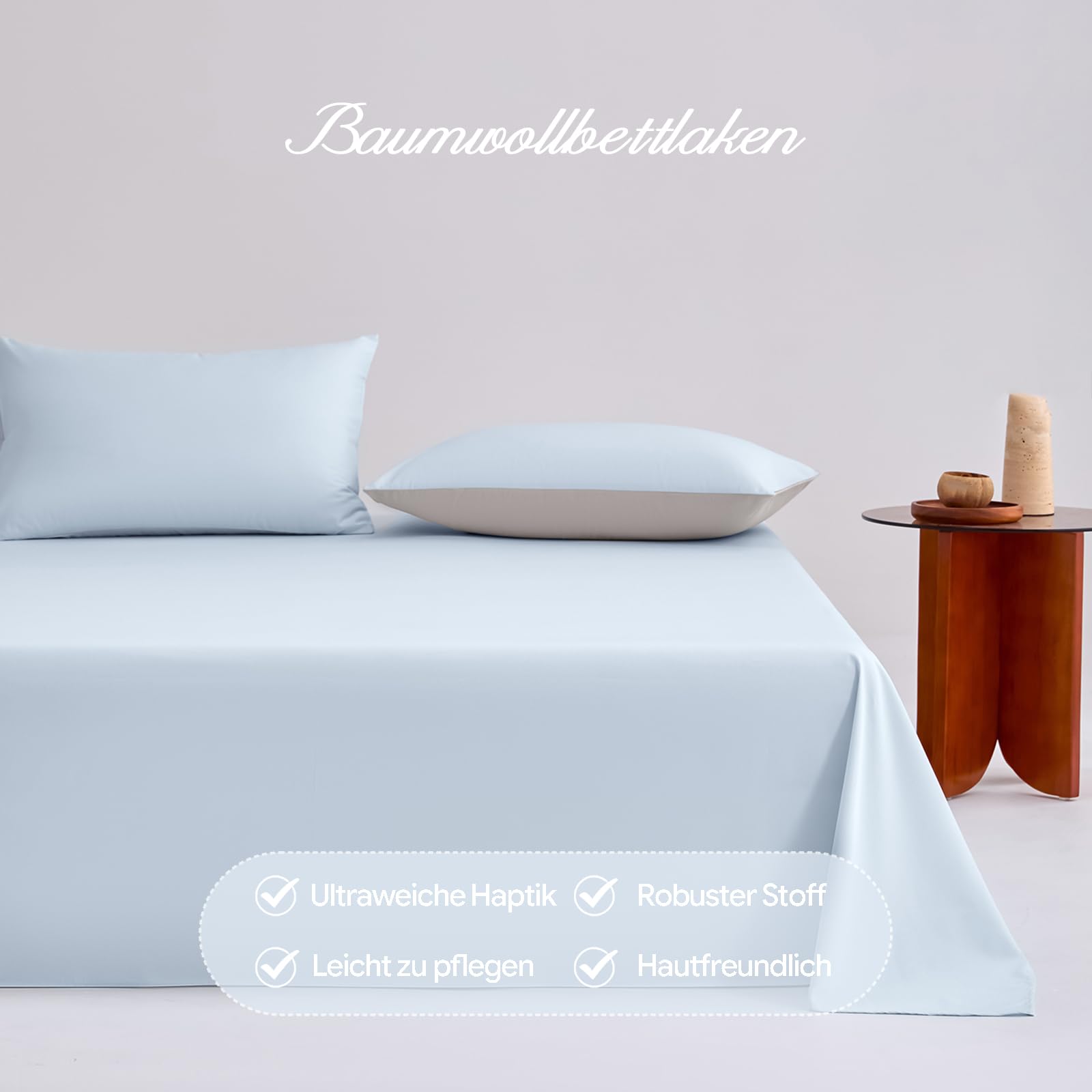 Bettlaken 240x270cm Extra großes Bettlaken | Baumwolle,Cremefarben,Einfarbig,Ganzjahres,Pflegeleichtes,mit 2 x Kissenbezug von 50 x 75 cm