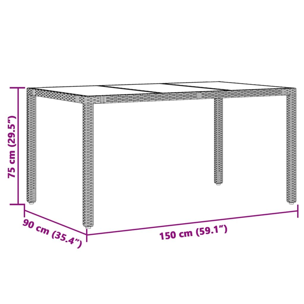 vidaXL Mesa de jardín Superficie de Vidrio ratán PE marrón 150x90x75cm