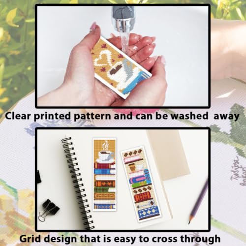 Image of ACRNIGHEET 6PCS Cross Stitch Bookmark Kit for Beginner Stamped Cross Stitch Kits for Adults Book&Coffee DIY Tassel Embroidery Bookmark Kits Needlepoint Kit with Instructions Craft Gift 8.5''x3'' 11CT