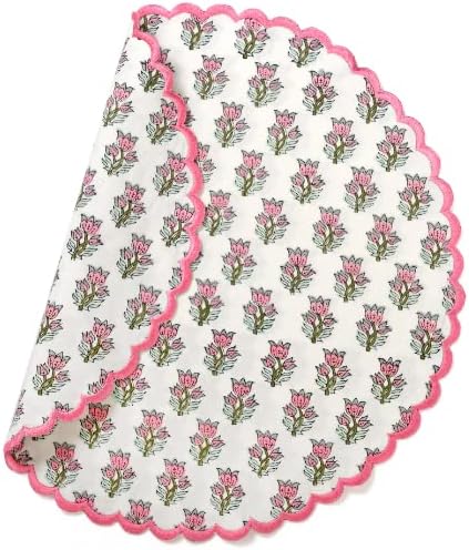 Scalloped Hand Block Printed Cotton Placemats