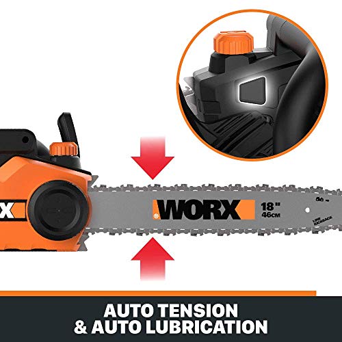 WORX WG304.2 Saw 18-Inch 15.0 Amp Electric Chainsaw with Auto-Tension, Chain Brake (Renewed)
