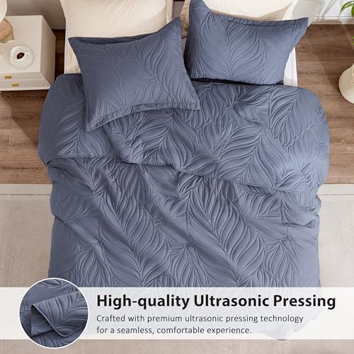 EXQ Home Quilt Set Twin Size Bluish Grey 2 Piece,Lightweight Soft Coverlet Modern Style Leaf Pattern Bedspread Set(1 Quilt,1 Pillow Sham)