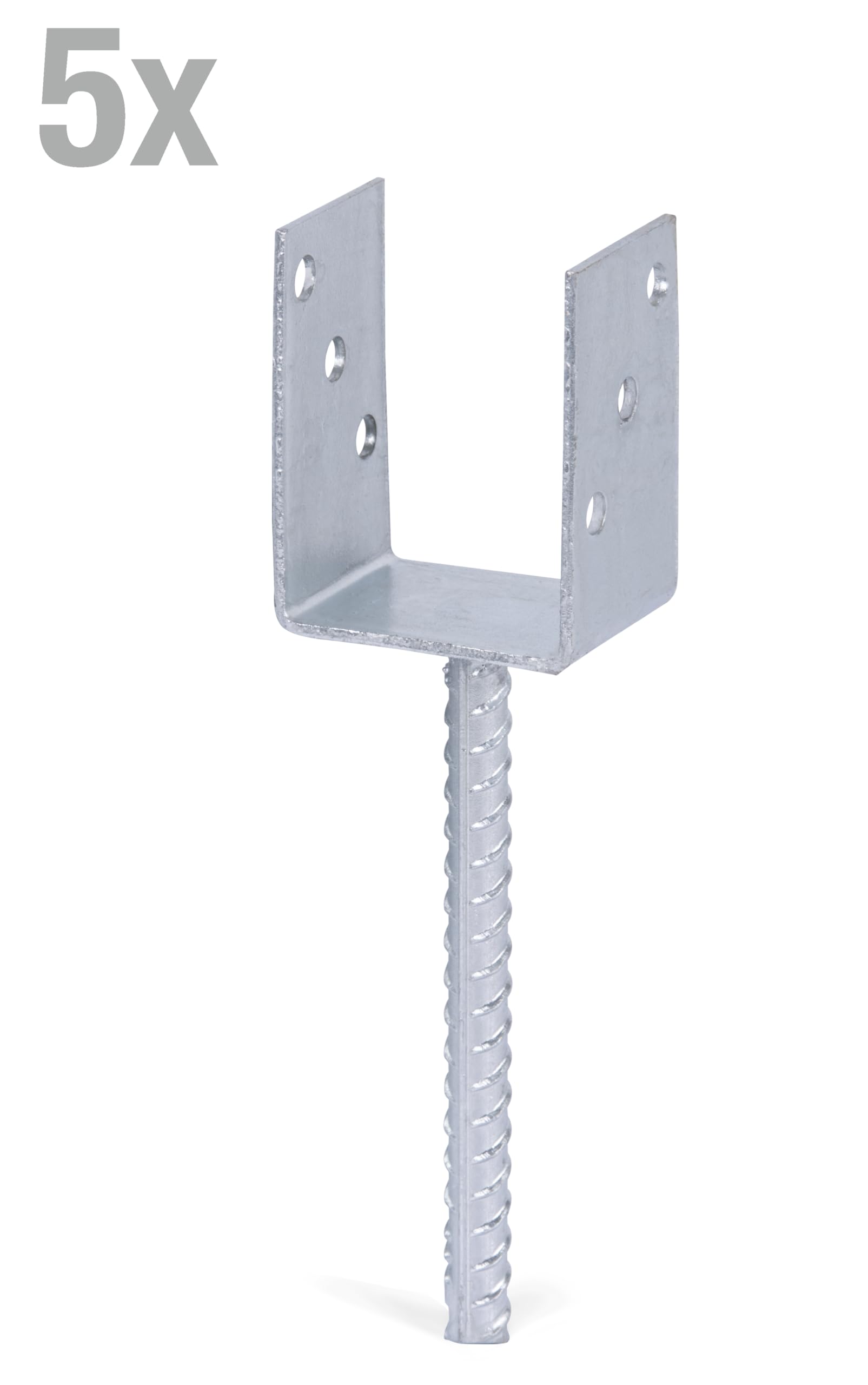 GAH-Alberts 215040 214258 - Soporte para postes en U (acero estriado, galvanizado en caliente, 81 mm de ancho, longitud de anclaje de hormigón de 200 mm, 5 unidades)