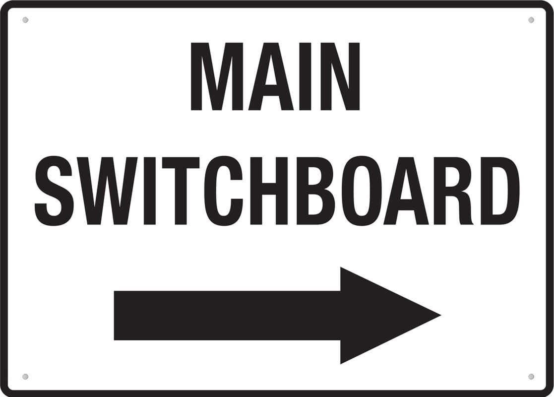 Main Switchboard (Right Arrow) Warning Aluminum Tin Sign 12x8 inch For Home Kitchen/Farm/Garden/Garage Wall Decor
