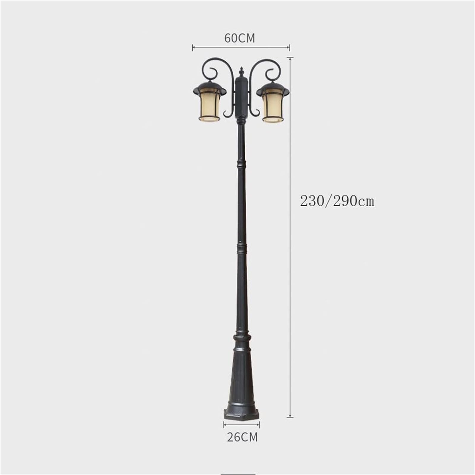 Lampy Solarne Na Słupku, Zewnętrzne Lampy Na Słupku, 2-Lampowe Lampy Zewnętrzne Na Słupku W Czarnym Wykończeniu, Odporne Na Rdzę, Aluminiowe Lampy Na Słupku Ogrodzen,One Color-Height 230cm